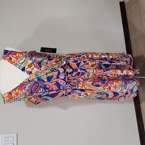 Lauren Ralph Lauren Faux Wrap Dress Colorful Paisley Sleeveless Women's size 2X